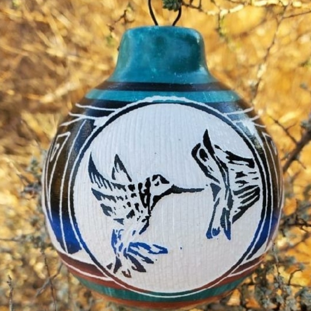 Hand Painted and Etched Ceramic Christmas Ornament